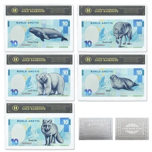 5 Pc/set Arctic World Animals Silver Foil Banknote Plastic Money with UV Gifts - Picture 1 of 16