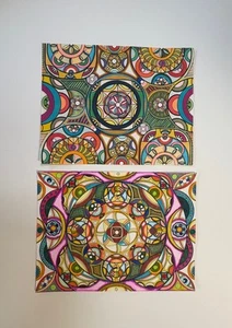 Arte de pintura geométrica abstracta medios mixtos mandala caleidoscopio par Schachter - Imagen 1 de 10