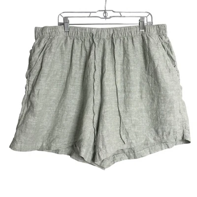 Pantalones Cortos Tahari 100% Lino Tiro Alto Para Mujer Talla Grande 2X Verde Lagenlook Playa Foto 1 de 4