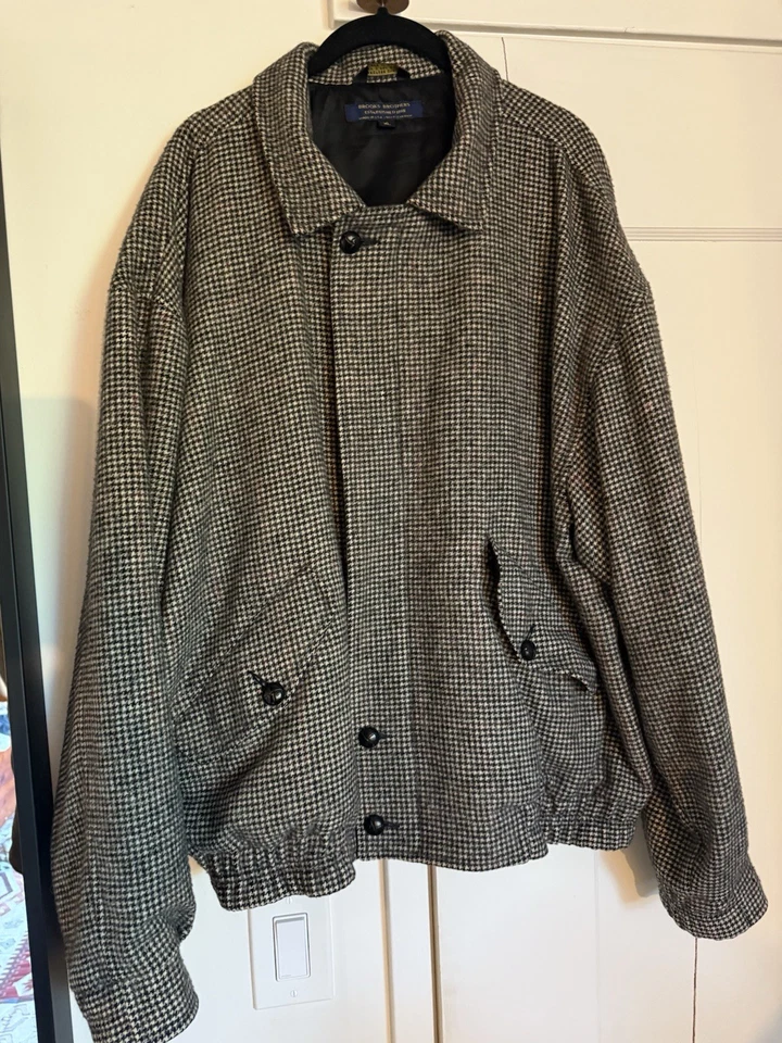 Vintage Brooks Brothers Xl Wool Tweed Houndstooth Bomber/harrington Jacket - Image 1 of 4