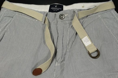Pantalones cortos para hombre American Eagle + ajuste de preparación para cinturón azul a rayas 32 algodón $45 Foto 1 de 4