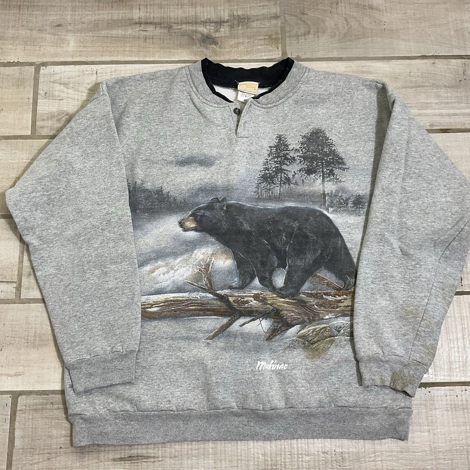Sudadera Artesana De Colección Para Hombre L/XL 90s Mejor Caza AOP Naturaleza Henley Foto 1 de 4