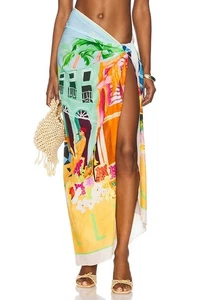Seafolly Cuba Sarong multicolor pink car print logo line NWT - Picture 1 of 8