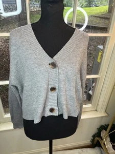 Forever 21 Cropped Cardigan Sweater 100% Cotton Gray Women’s M - Picture 1 of 6