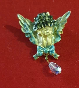 BROCHE VINTAGE - ANGE PERLE DORE SIGNE USA - Picture 1 of 2