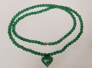 BBJ .925 grüne Jade Perlen Halskette mit Herz Anhänger 29" - Bild 1 von 16