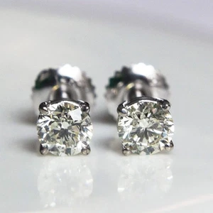 Real Diamond Stud Earrings 0.66 TCW Round Brilliant Cut Treated 14K White Gold - Picture 1 of 3