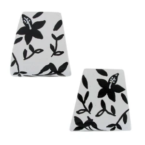 Black White Flower Toile Geometric Button Pierced Earrings 1" - Picture 1 of 2