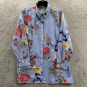 CHICOS Shirt Womens Size 3P / Petite XL Top Button Up Floral No Iron Blue - Picture 1 of 8