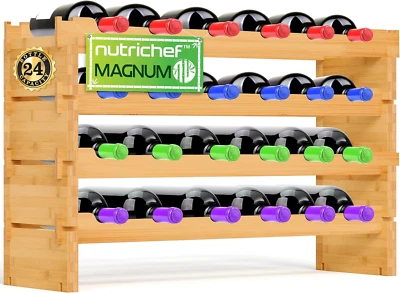 Bamboo Modular Wine Rack for Magnum Size Wine Bottles (4” Diameter) - 24 Bottle - Image 1 of 4