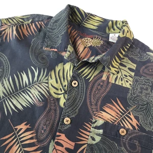 Caribbean Men's Shirt Paisley/Floral Black Silk Blend Leaf Print Medium SS - Picture 1 of 8