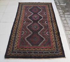 3'8 x 6'4 Handmade vintage afghan tribal baluchi wool rug, Afghan area rug 4x6