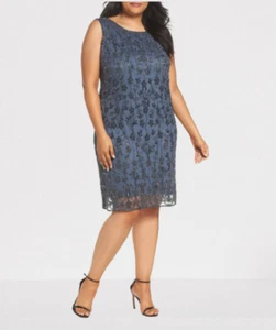 Pissaro Night Embellished Mesh Sleeveless Sheath Dress PLUS Size 14 W Grey - Picture 1 of 4
