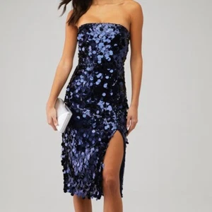 Amanda Uprichard Armelle Dress in Ink Navy Blue Sequin Strapless Midi Sz Medium - Picture 1 of 16