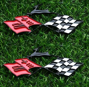 Pair Metal Quarter Panel Emblems Cross Flag for 1961 Impala Black - Foto 1 di 5