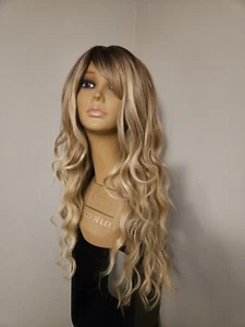 NEW LONG MIXED BLONDE WAVY HAIR BANGS WIG LOTS OF COLORS Ombre - Picture 1 of 7