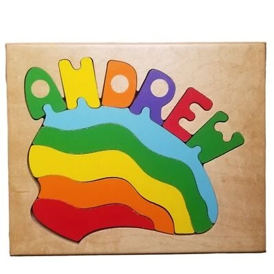 Handmade Wooden Baby Boy's Custom Name Andrew Rainbow Puzzle Nursery Wall Decor - Image 1 of 4