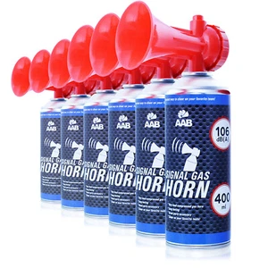 6 x AAB SIGNAL GAS HORN 400ml - DRUCKLUFTFAN-FARE, FAN-ARTIKEL, HANDSIRENE TRÖTE - Zdjęcie 1 z 9