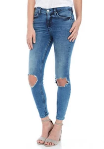 Free People High Rise Busted Jeans Womens Size 27 Blue Denim Skinny Leg Crop - Picture 1 of 12