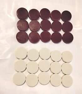  Backgammon Stones Checkers Maroon White Replacement Pieces Parts Set of 30 