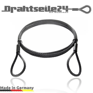 Stahlkabel Stahlseil mit Schlaufen Ösen Schwarz 1,5mm 2mm 3mm 4mm 5mm 6mm 8mm - Bild 1 von 4