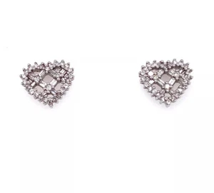 Orecchini oro bianco 14 kt 0,50 carati fantasia diamante cuore aperto borchia palo retro - Foto 1 di 4