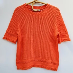 SPORTSCRAFT Top Womens XS Orange Knit Cotton Linen Fringe Boho Blouse VGUC 8-10 - Picture 1 of 7