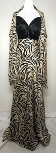Jovani Animal Zebra Print Silk Evening Gown 8 Black Beaded Bodice Wrap Set - Picture 1 of 7
