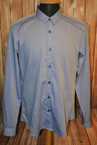 Jared Lang Men Light Blue Geometric Long Sleeve Dress Shirt Size L - Picture 1 of 12