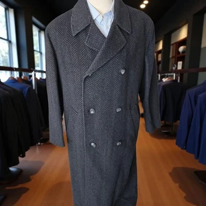 Double Breasted Soft Tweed Overcoat 44L Chunky Herringbone Wool Nino Cerruti  - Picture 1 of 22