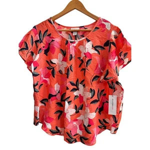 Blusa Liz Claiborne PXL Coral Floral Mangas Cortas - Imagen 1 de 6