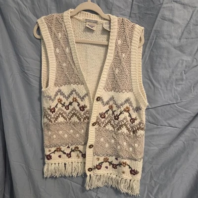 Huntington Ridge Crochet Tejido Abotonado Suéter Chaleco Grande Boho Floral  Foto 1 de 4