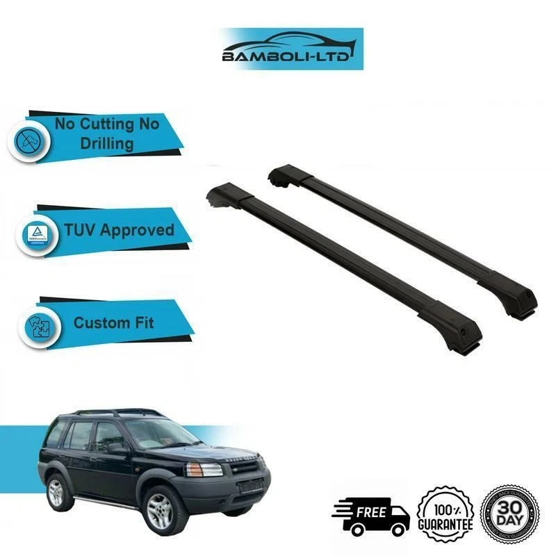 Fits LAND ROVER FREELANDER 1 98-2007 Roof Rack Cross Bars  Rails Alu BLACK SET - Imagem 1 de 4