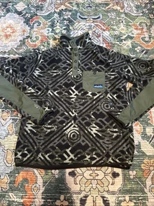 Kavu Teannaway Aztec GREEN TRIBAL AZTEC Snap Fleece Pullover Mens sz MED - Picture 1 of 8