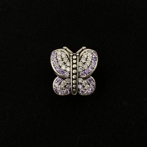 Sterling Silver CZ & Purple Gemstone Encrusted Butterfly Pandora Bracelet Charm - Picture 1 of 6