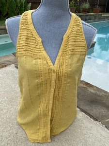 Prana Sleeveless Button Tank Top Mustard Organic Cotton Blend Size S Small - Picture 1 of 5