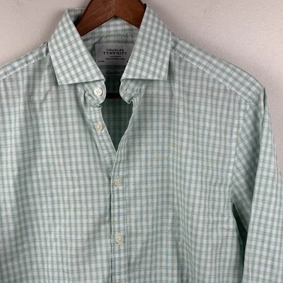 Charles Tyrwhitt Dress Shirt Men 15 1/2 - 35” Extra Slim Fit Green / White - Image 1 of 4