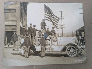 1918 USMC Werbefoto Seattle Fire Department Truck US Marines amerikanische Flagge - Bild 1 von 6