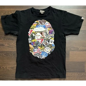 Rare Find Authentic ape bape Bape Black Patched Big Ape Head Tee Mens Sz S - Picture 1 of 10