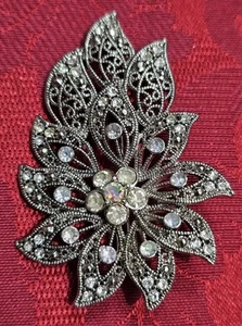 Vintage Strass Liz Claiborne Brosche Anstecknadel silberfarben Sternschnuppe Blume LC - Bild 1 von 8