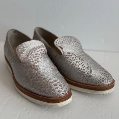 Zapatos Mocasines Free People Tejidos Metálicos Plata Rosa Bordados Talla 39-US 8.5–9 Foto 1 de 4