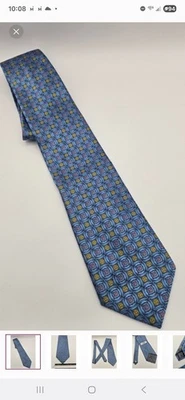 Corbata geométrica XMI para hombre azul seda amarillo rosa lujo negocios clásico Foto 1 de 4