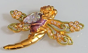 KIRK'S FOLLY HUGE 3 1/4 " Signed Vintage Woodland Fairy On Dragonfly Brooch FAB - Picture 1 of 18