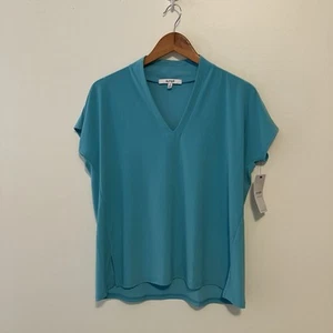 Sympli NWT Sz.6 Deep V Top Short Sleeve Teal Jersey Knit Lagenlook Summer - Picture 1 of 9
