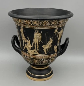 Greek Krater Vase 21cm Herakles Scene Black Louvre Museum Reproduction Classical - Picture 1 of 12