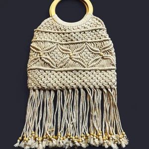 Vintage chateau macrame boho fringe beaded small purse bag - Picture 1 of 5