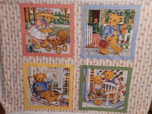 Teddy Bear Panel by Linda Griffith for Blumgart, 4Different Scenes, 100% Cotton - Picture 1 of 5
