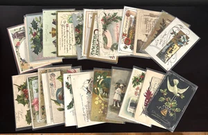 Antique Christmas Postcard Lot Dove, Holly, Bells, Children, Many Embossed - Picture 1 of 5