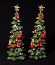 Set of 2 Glittery Resin Christmas Trees