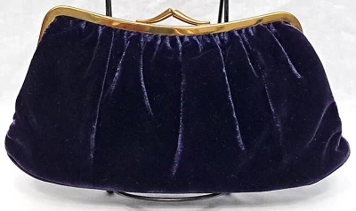 Monedero sin asas de noche de terciopelo azul Ingber vintage años 50 y peine interior satinado Foto 1 de 4